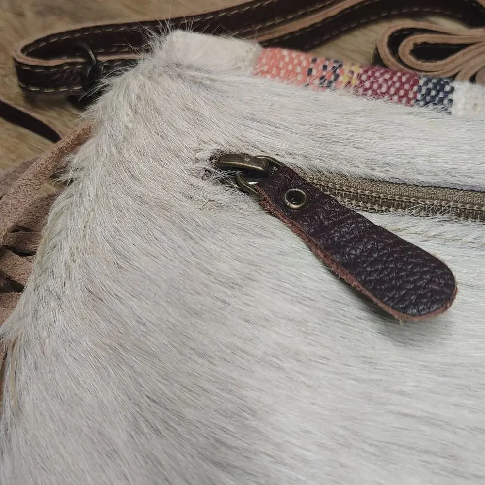 Myra Bag Delicate Hues Leather Hairon Crossbody Fringe Purse Boho Southwest - Picture 13 of 16